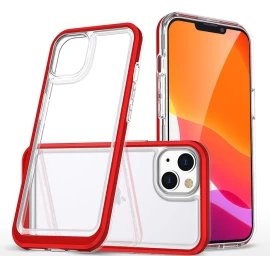 Skaidrus 3in1 Iphone 14 Plus Silikoninis Dėklas Su Rėmeliu Raudonas