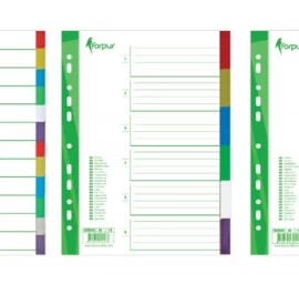 Skiriamieji lapai Forpus, A4, 1-6 spalvos, plastikiniai