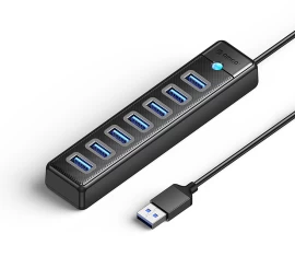 Skirstomasis šakotuvas Pw7u-u3 7x Usb-a Usb-c 5v 3a 1m - Juodas