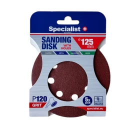 Šlifavimo popierius su skylėmis SPECIALIST+ P120, 125mm 5vnt.