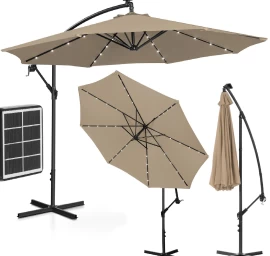 Sodo Skėtis Ant Peties, Apvalus, Su Led Apšvietimu, 300 Cm Skersmens, Pilkai Rudos Spalvos