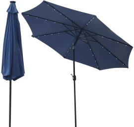 Sodo Skėtis Su Led Apšvietimu 300 Cm Tamsiai Mėlynos Spalvos