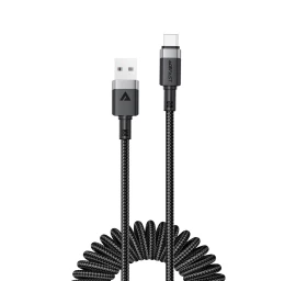 Spiralinis Usb-a - Usb-c 480mb/s 3a 1,2 M Ilgio Juodas Kabelis