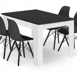 Stačiakampio Formos 120x80 Juodai Baltas Stalas + 4 Kėdės Osaka Juoda