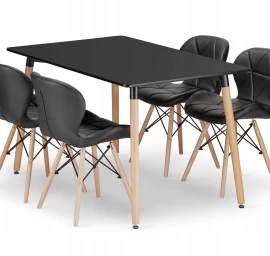 Stačiakampio Formos Stalas Adria 120x80 Juodas + 4 Kėdės Lago Juoda Eko Oda