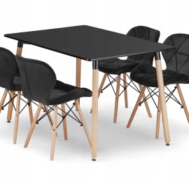 Stačiakampio Formos Stalas Adria 120x80 Juodas + 4 Kėdės Lago Juodas