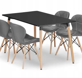 Stačiakampio Formos Stalas Adria 120x80 Juodas + 4 Kėdės Lago Pilkos Spalvos