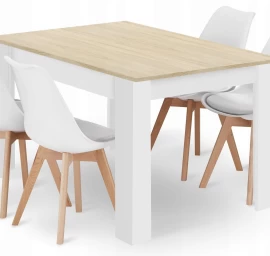 Stačiakampio Formos Stalo 120x80 ąžuolo sonoma Komplektas + 4 Kėdės Mark Baltos Spalvos
