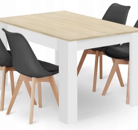 Stačiakampio Formos Stalo 120x80 ąžuolo sonoma Komplektas + 4 Kėdės Mark Juodos Spalvos