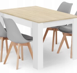 Stačiakampio Formos Stalo 120x80 ąžuolo sonoma Komplektas + 4 Kėdės Mark Pilka