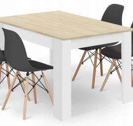 Stačiakampio Formos Stalo 120x80 ąžuolo Sonoma Komplektas + 4 Kėdės Osaka Juodos Spalvos