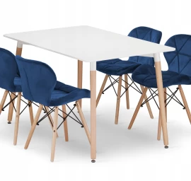 Stačiakampio Formos Stalo Adria 120x80 Baltas + 4 Kėdės Lago Tamsiai Mėlynos Spalvos