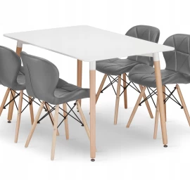 Stačiakampio Formos Stalo Adria 120x80 Baltos Spalvos + 4 Kėdės Lago Pilkos Spalvos