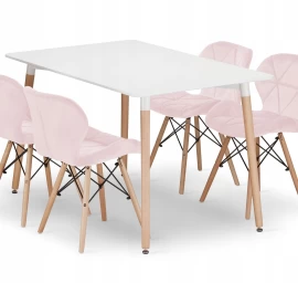 Stačiakampio Formos Stalo Adria 120x80 Baltos Spalvos + 4 Kėdės Lago Rožinės Spalvos