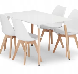 Stačiakampio Formos Stalo Adria 120x80 Baltos Spalvos + 4 Kėdės Mark Baltos Spalvos