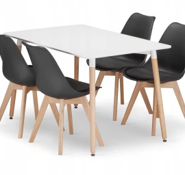 Stačiakampio Formos Stalo Adria 120x80 Baltos Spalvos + 4 Kėdės Mark Juodos Spalvos