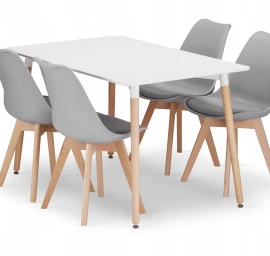 Stačiakampio Formos Stalo Adria 120x80 Baltos Spalvos + 4 Kėdės Mark Pilkos Spalvos