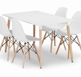 Stačiakampio Formos Stalo Adria 120x80 Baltos Spalvos + 4 Kėdės Osaka Baltos Spalvos