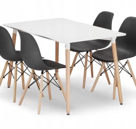 Stačiakampio Formos Stalo Adria 120x80 Baltos Spalvos + 4 Kėdės Osaka Juodos Spalvos