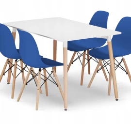 Stačiakampio Formos Stalo Adria 120x80 Baltos Spalvos + 4 Kėdės Osaka Mėlynos Spalvos
