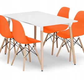 Stačiakampio Formos Stalo Adria 120x80 Baltos Spalvos + 4 Kėdės Osaka Oranžinės Spalvos