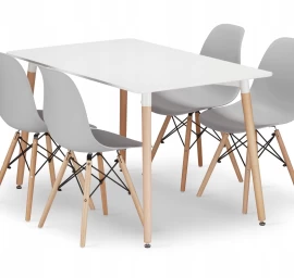 Stačiakampio Formos Stalo Adria 120x80 Baltos Spalvos + 4 Kėdės Osaka Pilkos Spalvos