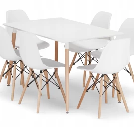 Stačiakampio Formos Stalo Adria 120x80 Baltos Spalvos + 6 Kėdės Osaka Baltos Spalvos