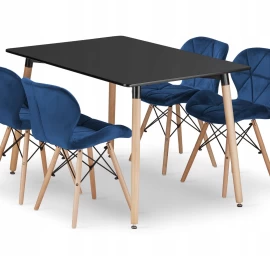 Stačiakampio Formos Stalo Adria 120x80 Juodos Spalvos + 4 Kėdės Lago Tamsiai Mėlynos Spalvos
