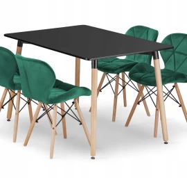 Stačiakampio Formos Stalo Adria 120x80 Juodos Spalvos + 4 Kėdės Lago žalios Spalvos