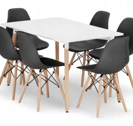 Stačiakampio Formos Stalo Komplektas Adria 120x80 Baltos Spalvos + 6 Kėdės Osaka Juodos Spalvos