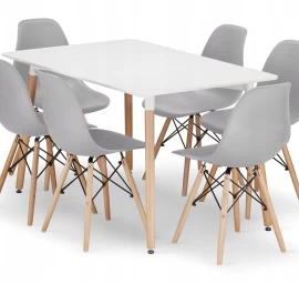Stačiakampio Formos Stalo Komplektas Adria 120x80 Baltos Spalvos + 6 Kėdės Osaka Pilkos Spalvos