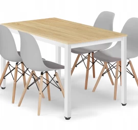 Stačiakampio Formos Stalo Tessa 120x60 ąžuolinis + 4 Kėdės Osaka Pilka