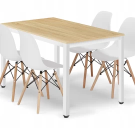 Stačiakampio Formos Stalo Tessa 120x60 ąžuolo + 4 Kėdės Osaka Baltos Spalvos