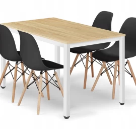 Stačiakampio Formos Stalo Tessa 120x60 ąžuolo + 4 Kėdės Osaka Juodos Spalvos