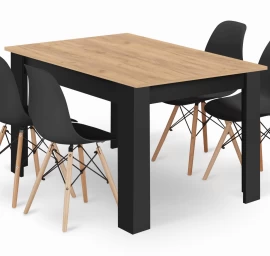 Stalas Np 120x80 Artisan Juodos Kojos + 4 Kėdės Osaka Juodos Natūralios Kojos