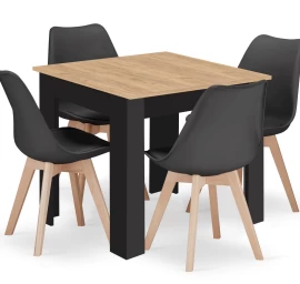 Stalas Np 80x80 Artisan Juodos Kojos + 4 Kėdės Mark Juodos Natūralios Kojos