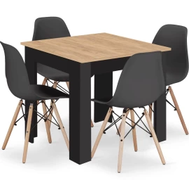 Stalas Np 80x80 Artisan Juodos Kojos + 4 Kėdės Osaka Juodos Natūralios Kojos