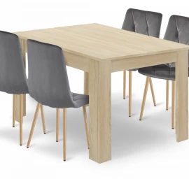 Stalo Komplektas Np 120x80 Sonoma ąžuolas + 4 Kėdės Libra Pilka