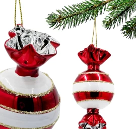 Stiklinė Kalėdinė Eglutės Papuošalas „sūriukas“, 10 Cm, Su Horizontaliomis Juostelėmis