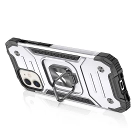 Stiprus Dėklo Dangtelis iphone 14 Su Magnetiniu ring Armor Sidabriniu Laikikliu.