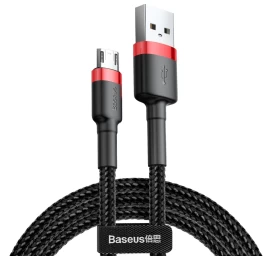 Stiprus Lankstus Usb Microusb Qc3.0 2.4a 1m Juodai Raudonas Kabelis
