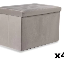 Sulankstoma Xl Sagomis Puošta Otomana - 60x38x38cm, Aksominė, Smėlio Spalvos X 4