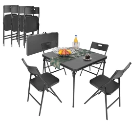 Sulankstomas Maitinimo Stalas 86,5x86,5x71 Cm Ir 4 Sėdimos Vietos Juodos Spalvos