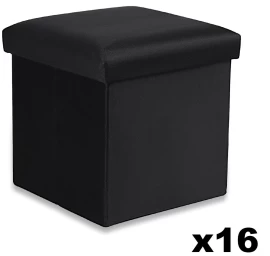 Sulankstomas Otomanas M - 30x30x30cm Aksominis Juodas X 16