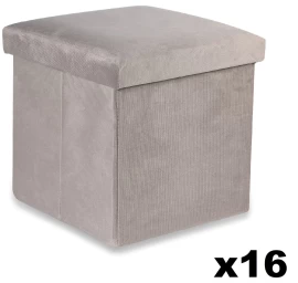 Sulankstomas Otomanas M - 30x30x30cm Aksominis Smėlio Spalvos X 16