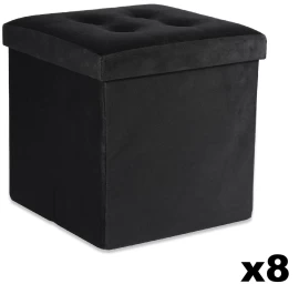 Sulankstomas Otomanas Su Sagomis - 38x38x38cm Velvet Black X 8
