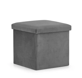 Sulankstomas Pufas L - 38x38x38cm Aksominės Pilkos Spalvos