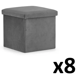 Sulankstomas Pufas L - 38x38x38cm Aksominis Pilkas X 8