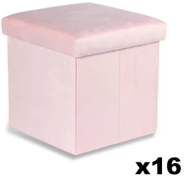 sulankstomas Pufas M - 30x30x30cm Aksominis Rožinis X 16