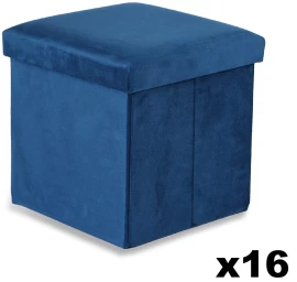 Sulankstomas Pufas M - 30x30x30cm Aksominis Tamsiai Mėlynas X 16